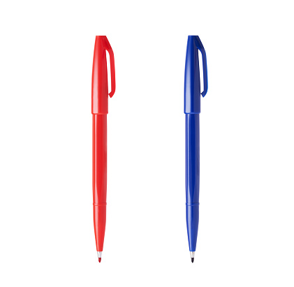 Red and blue felt tip marking pen