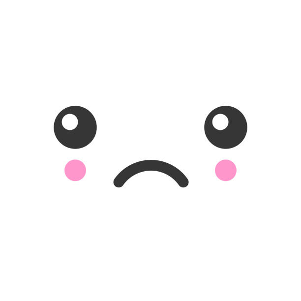 Sad kawaii cute emotion face, emoticon vector icon Sad kawaii cute emotion face, emoticon vector icon. Characters and emoji cartoon design side eye expression stock illustrations