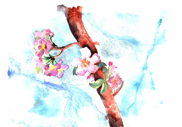 istock watercolor blossoming apple tree branch on blurry background with place for text 1322210643