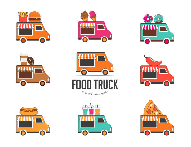 Food truck fair, Night market, Summer fest, food and music street fair, family festival poster and banner Food truck fair, Night market, Summer fest, food and music street fair, family festival poster and banner colorful design pics for pizza pizza logo stock illustrations