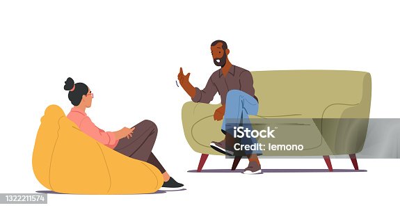 istock Doctor, Specialist Talking with Patient about Mind Health Problem. Depressed Man Sitting on Couch at Psychologist Office 1322211574