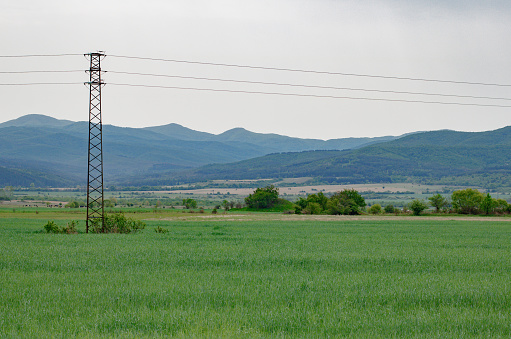 Electric tower and cables in the middle of the countryside