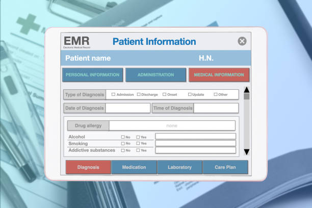 Electronic medical record on digital tablet with background of manual tool for document and paper work. Electronic medical record on digital tablet with background of manual tool for document and paper work. electronic medical record stock pictures, royalty-free photos & images
