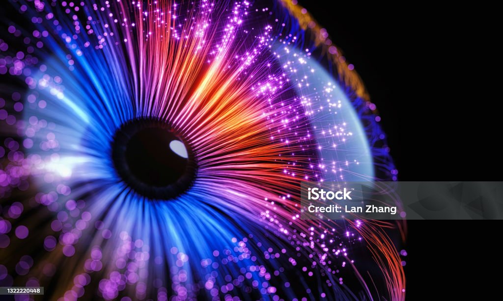Abstract Digital Futuristic Eye 3d rendering Technology Stock Photo