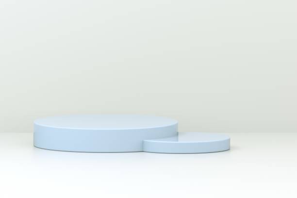 istock Minimal scene with podium, stand, platform and abstract background. Pastel blue and white colors scene. Trendy 3d render for social media banners, promotion, product. 1322222433