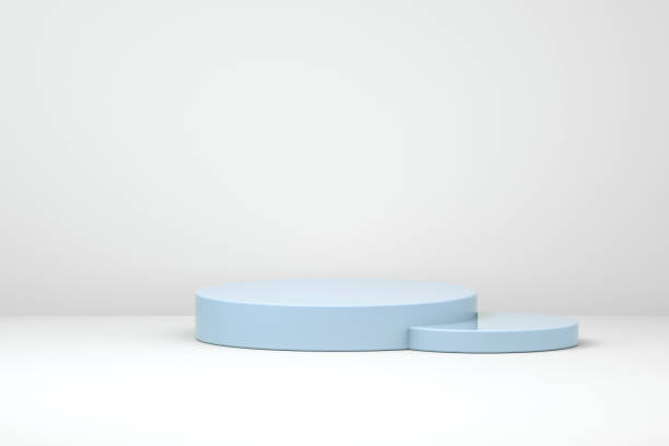 istock Minimal scene with podium, stand, platform and abstract background. Pastel blue and white colors scene. Trendy 3d render for social media banners, promotion, product. 1322222434
