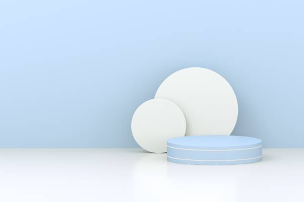 istock Minimal scene with podium, stand, platform and abstract background. Pastel blue and white colors scene. Trendy 3d render for social media banners, promotion, product. 1322222441