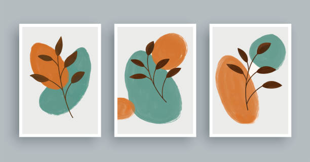 istock Abstract wall art painting with pastel colors background. Minimalist geometric elements and hand drawn line. Mid century scandinavian nordic style. 1322229528