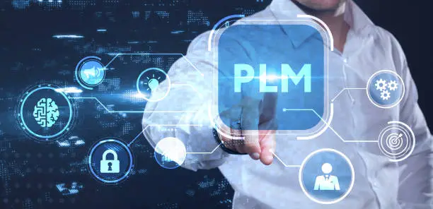 Photo of PLM Product lifecycle management system technology concept. Technology, Internet and network concept.