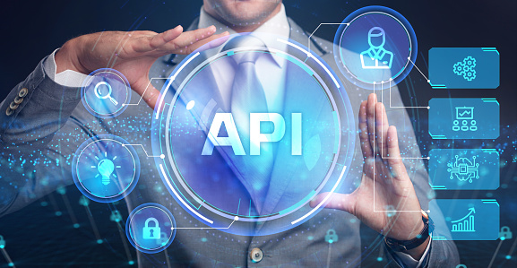 API - Interfaz de programación de aplicaciones. Herramienta de desarrollo de software. Negocio, tecnología moderna, internet y concepto de redes photo