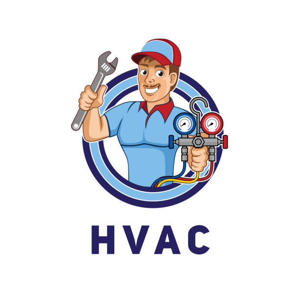 иллюстрация дизайна логотипа персонажа hvac - technician stock illustrations