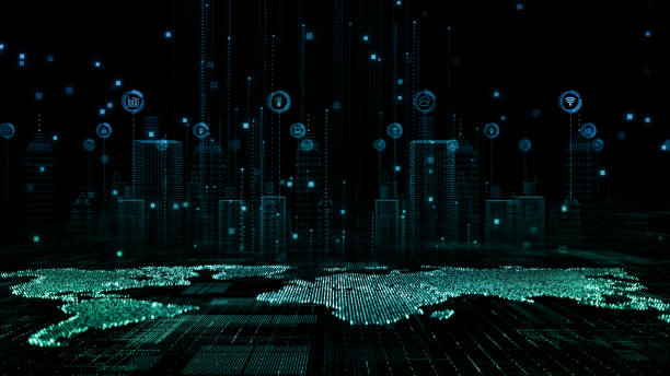 istock Smart city with technology network Internet of things and social media connection, Technology high speed internet connection, Digital data matrix flowing future background concept. 3d rendering 1322249916