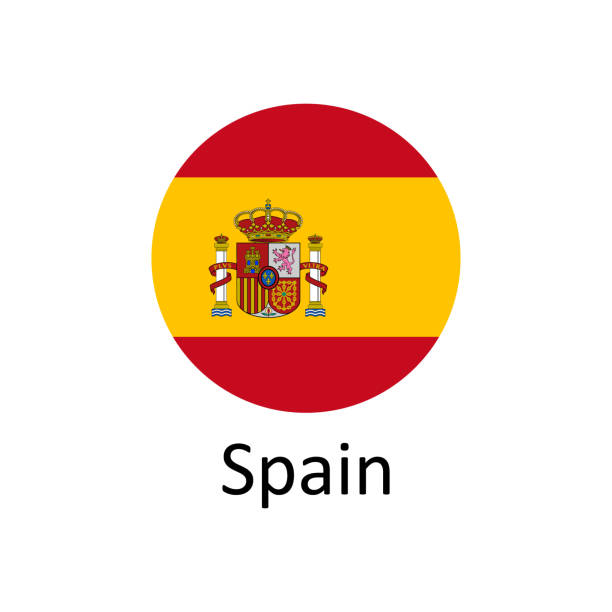ilustraciones, imágenes clip art, dibujos animados e iconos de stock de icono de vector de bandera de españa redonda aislado, - spain flag spanish flag national flag