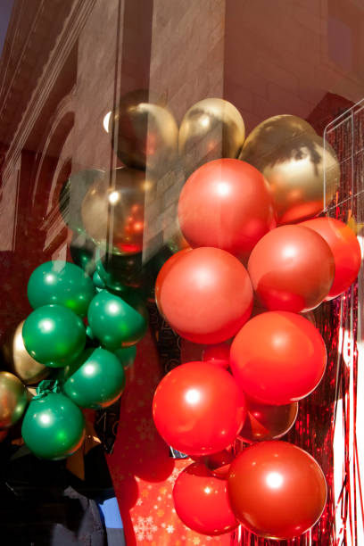 Christmas decorations, red and green balls.