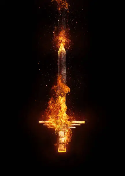 Abstract flame sword and black background