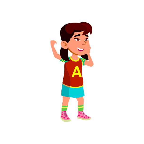 happy small girl shouting and support basketball sport team cartoon vector happy small girl shouting and support basketball sport team cartoon vector. happy small girl shouting and support basketball sport team character. isolated flat cartoon illustration chocolate hurt dogs stock illustrations