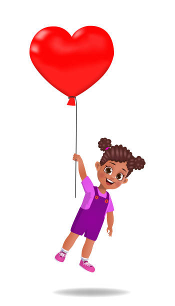 istock cute girl kid holding love shaped balloon vector 1322259808