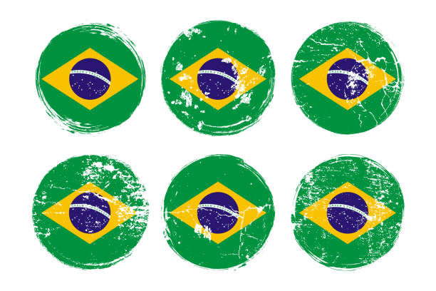 ilustraciones, imágenes clip art, dibujos animados e iconos de stock de bandera de brasil grunge texturas conjunto. bandera nacional de la república federativa del brasil. colección de plantillas de efectos grungy para tarjetas de felicitación, carteles, pancartas de celebración y volantes. - flag brazil brazilian flag dirty