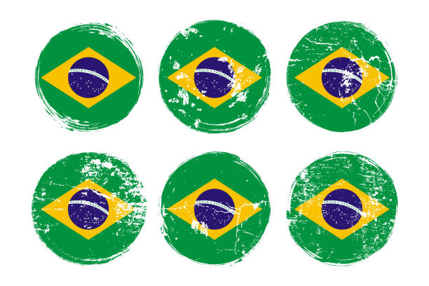 ilustrações, clipart, desenhos animados e ícones de bandeira do brasil texturas grunge definido. bandeira nacional da república federativa do brasil. projetos de modelos de efeito grunhido para cartões de saudações, cartazes, banners de celebração e panfletos. - flag brazil brazilian flag dirty