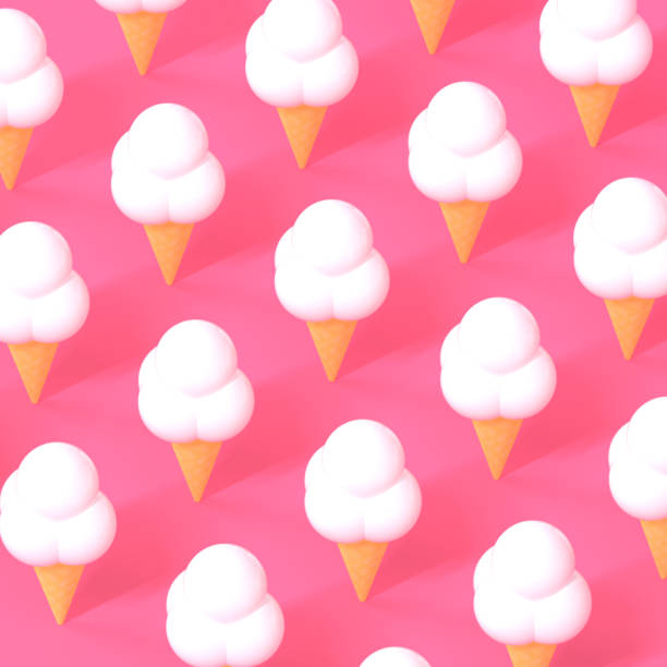 istock 3D render of pattern of white ice cream with waffle cone on pink background. Minimal summer food styling concept. 1322262595