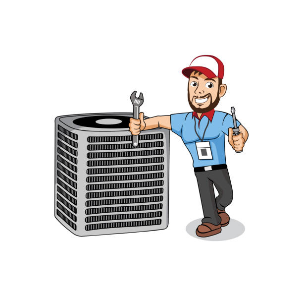 ilustracja projektu postaci z kreskówki serwisowej hvac - condenser stock illustrations