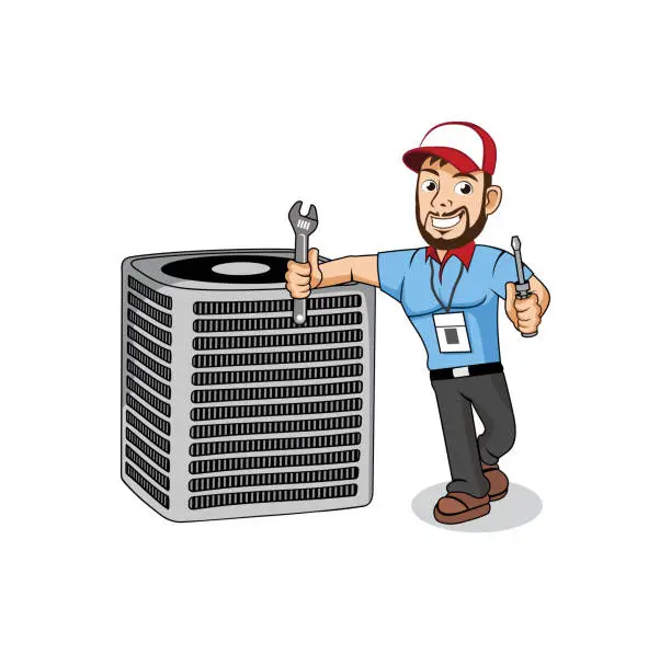 Vector illustration of HVAC service cartoon character design illustration