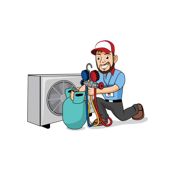 HVAC service cartoon character design illustration HVAC service cartoon character design illustration vector eps format , suitable for your design needs, logo, illustration, animation, etc. condenser stock illustrations