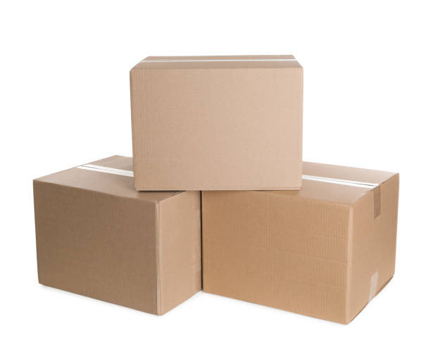 istock Pile of cardboard boxes on white background 1322265595