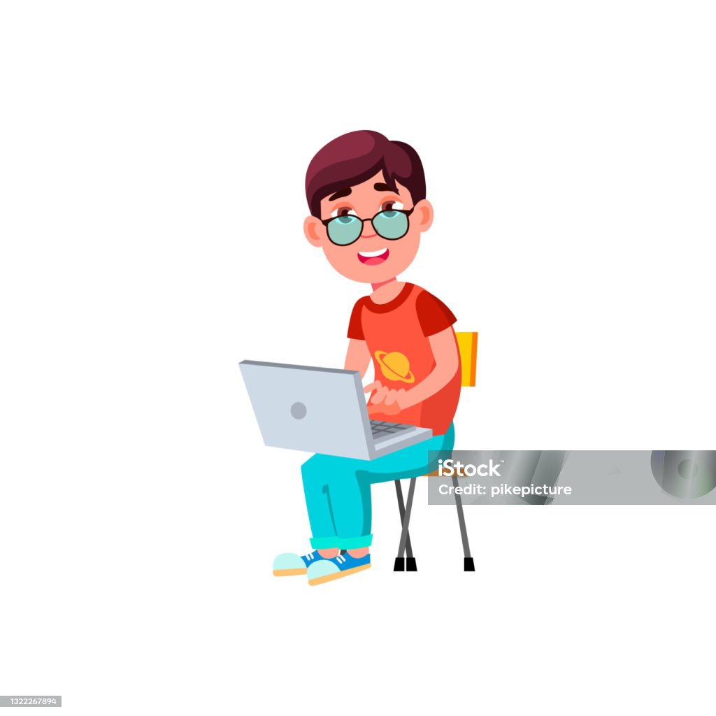 Genius Programmer Cartoon Genius Boy Kid Programming Code On Laptop Cartoon Vector Stock ...