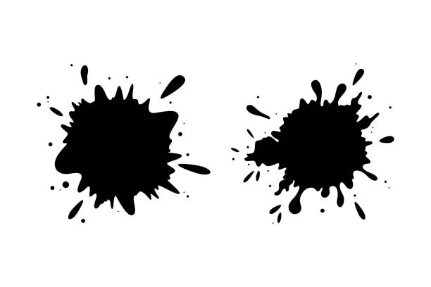 ilustrações de stock, clip art, desenhos animados e ícones de grungy silhouettes of ink stains. dropping stains frames isolated in white background. vector illustration - manchado sujo