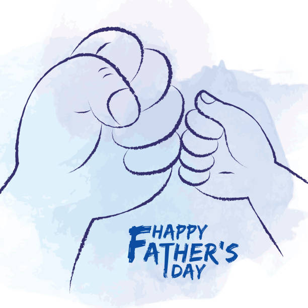 день отца - отец и сын кулак удар линии искусства - love fathers fathers day baby stock illustrations