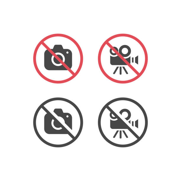 No camera and no video red prohibition sign No photographing or filming icon no photographs sign stock illustrations