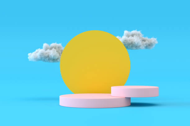 istock Empty Product Stand, Platform, Podium with Cloud and Sun Background 1322270411