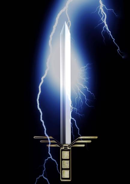 Lightning falls on an abstract steel sword