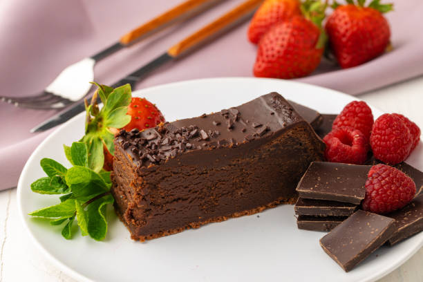istock Piece of chocolate cake on table close up 1322272866