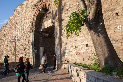 Yedikule gate of historical Byzantine city walls, Istanbul,Turkey.11 April 2017