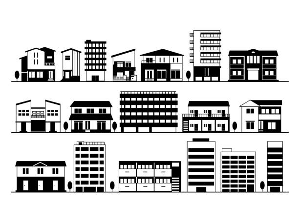 Architecture Building Building Residential Apartment Silhouette Vector illustration duplex stock illustrations