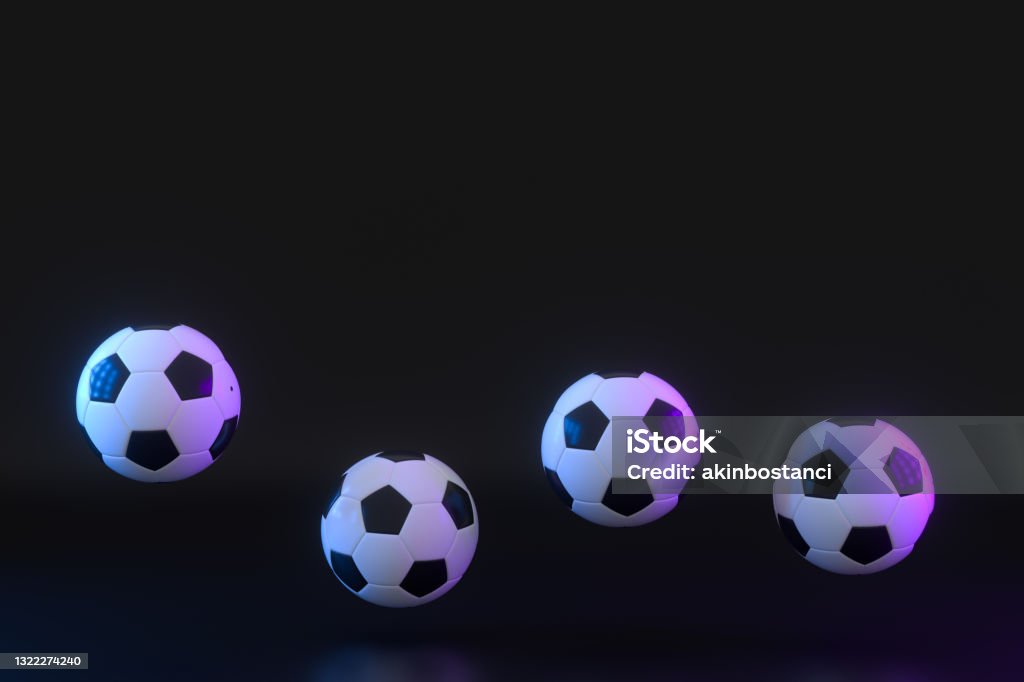 Soccer Ball Neon Lighting Black Background 3d Rendering of Soccer Ball with Neon Lighting on Black Background. Soccer Stock Photo
