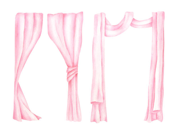 illustrations, cliparts, dessins animés et icônes de illustration des rideaux d’aquarelle. draperie rose dessinée à la main isolée sur blanc - curtain tie