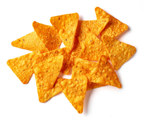 istock Corn chips nachos isolated on white, from above 1322275660