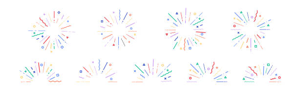 starburst geometrische moderne explosion vektor-illustration. bunten sonnenbrand auf weißem hintergrund. isoliertfarbstern burst radial - confetti stock-grafiken, -clipart, -cartoons und -symbole