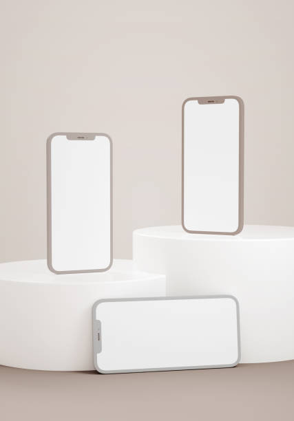 istock Phones mockup blank screen on platforms for app ui ux design. Application interface and web design presentation concept in 3D rendering. 1322277008