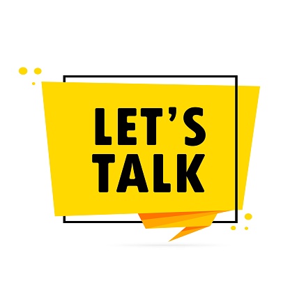 Let is talk. Origami style speech bubble banner. Sticker design template with Let is talk text. Vector EPS 10. Isolated on white background.