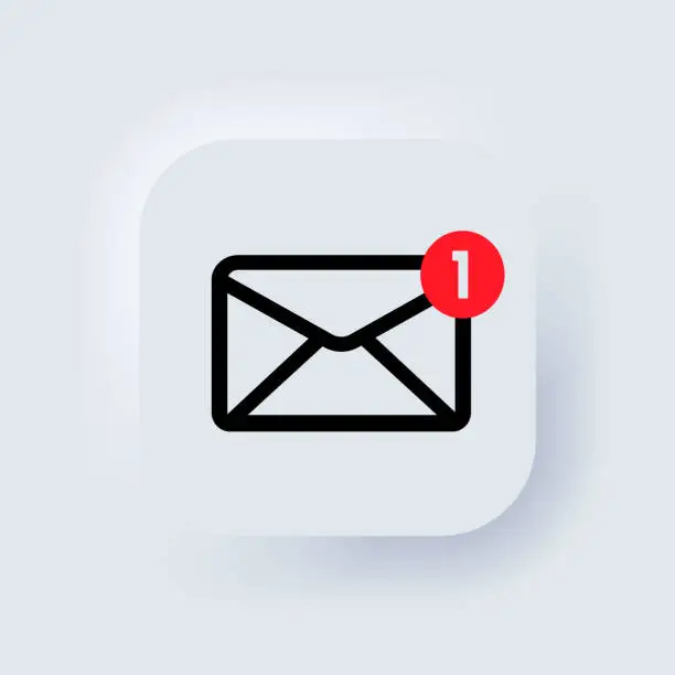 Vector illustration of SMS icon. Dialog, chat, new message. New gmail, email. Communication concept. Neumorphic UI UX white user interface web button. Neumorphism. Vector