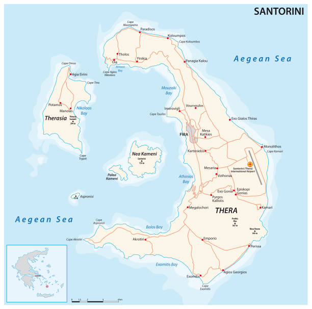 ilustrações de stock, clip art, desenhos animados e ícones de vector map of the santorini archipelago in the south aegean sea, greece - greece europe sporades islands mediterranean countries