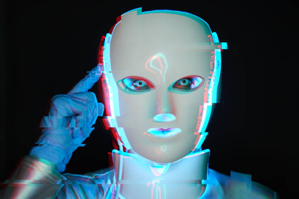 istock Portrait of futuristic robot. Image with glitch effect. 1322279017