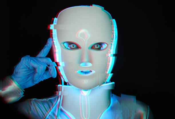 istock Portrait of futuristic robot. Image with glitch effect. 1322279254