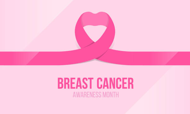 brustkrebs bewusstsein banner mit rosa band herz rolle zeichen vektordesign - monat stock-grafiken, -clipart, -cartoons und -symbole