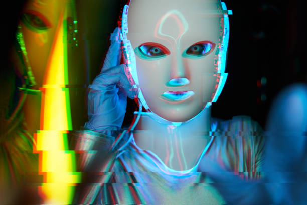 istock Portrait of futuristic robot. Image with glitch effect. 1322279327