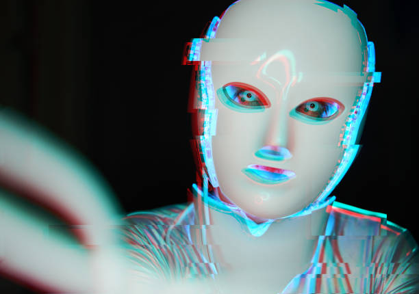 istock Portrait of futuristic robot. Image with glitch effect. 1322279358